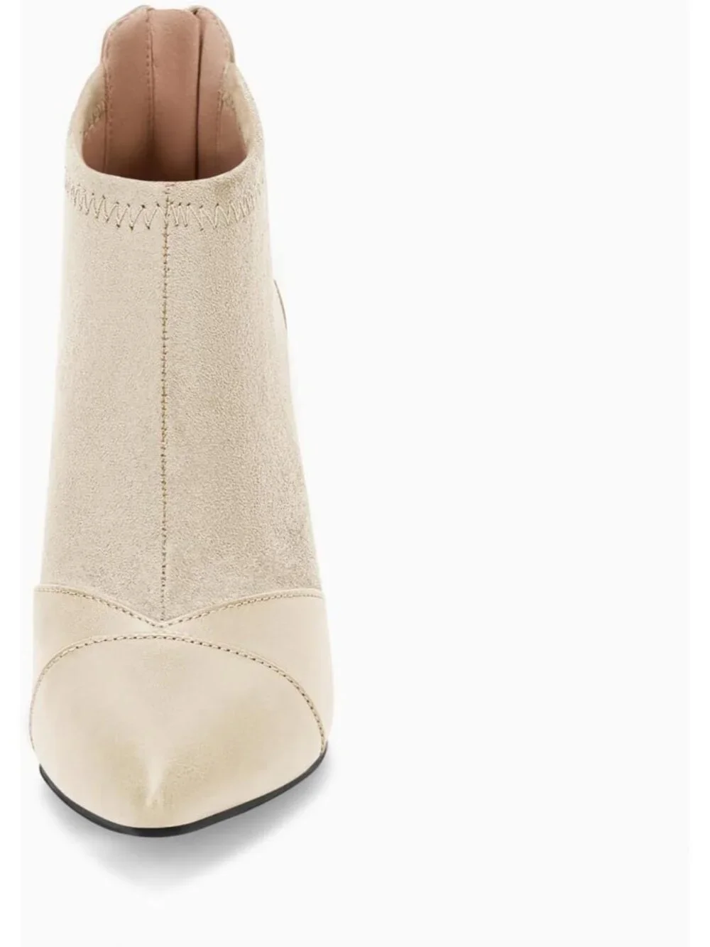Women's Beige Pointed Toe Stiletto Heel Splicing Back Zipper Ankle Boots